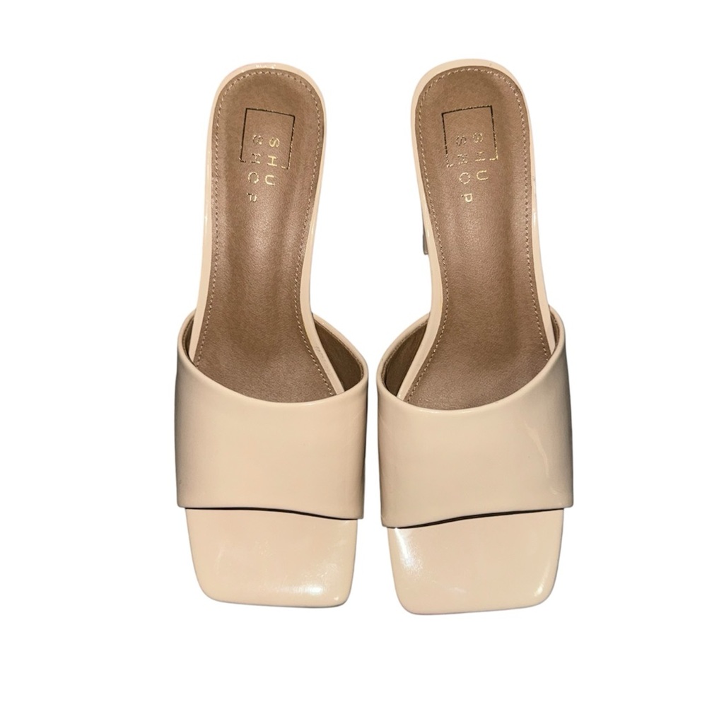 ShuShop Women's Tan Square Toe Heel Sandal